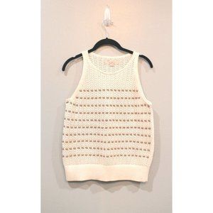 🔥LOFT white tan knit woven sleeveless cotton top size small